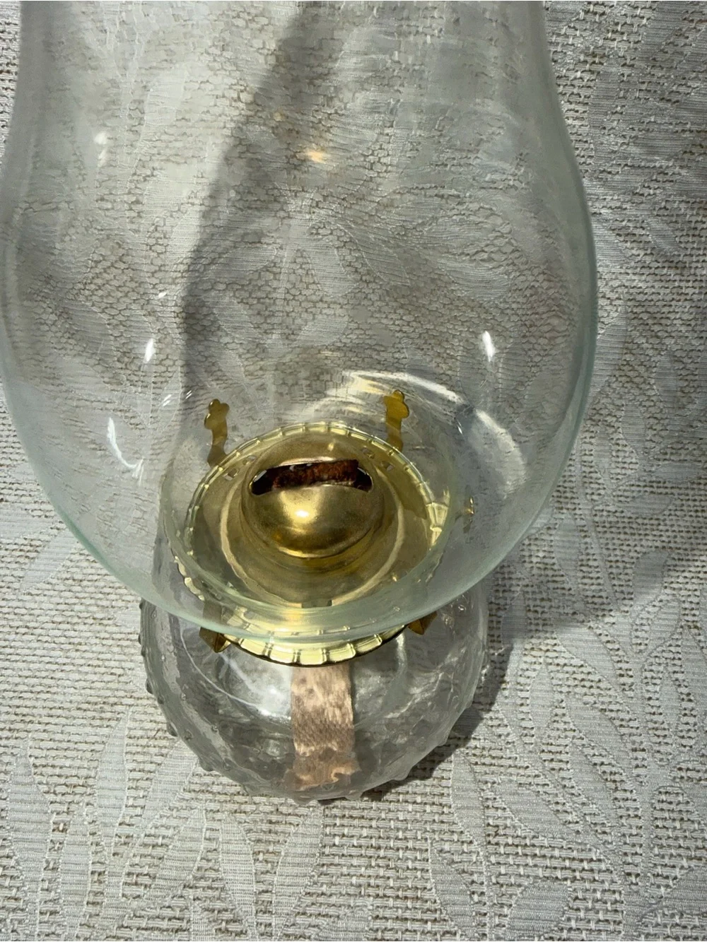 Vintage Clear Glass Hurricane Lamp with Brass Accents